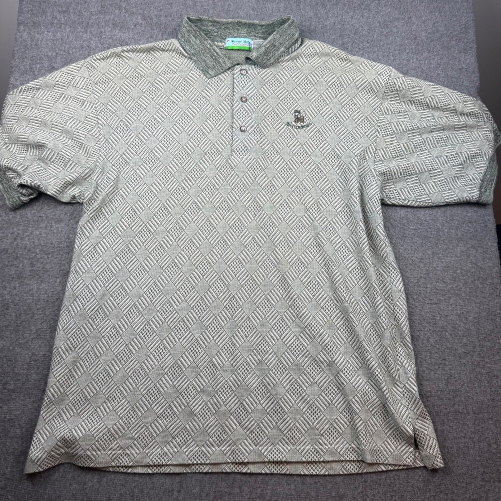 Winner Mate Golf Polo Shirt Men's Large‎ Green Geometric Diamond Settindown L